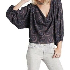 Free People Cowling Around printed oversized blouse medium